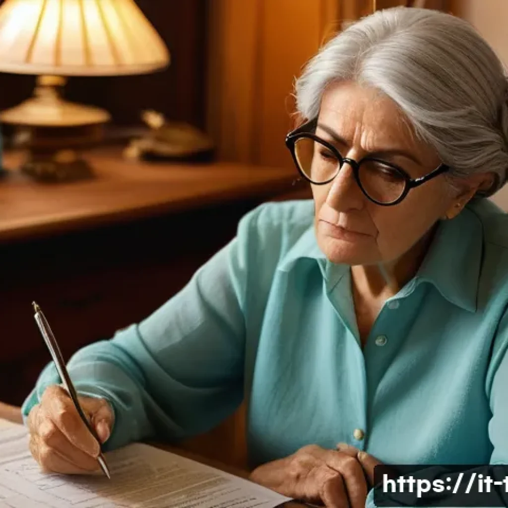 퇴직금 세금 계산법 - **Prompt:** A close-up shot of an elegant elderly Italian woman, with silver hair neatly styled, wea...