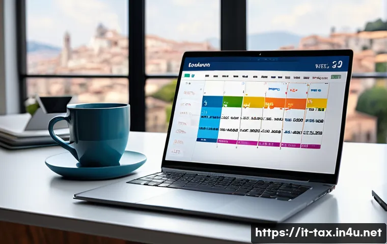 종합소득세 신고 기한 - A modern Italian home office setup featuring a digital calendar on a sleek laptop screen displaying ...