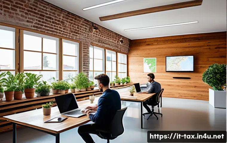 사업자 등록 세금 혜택 - A modern Italian startup office interior, featuring young entrepreneurs collaborating around a large...