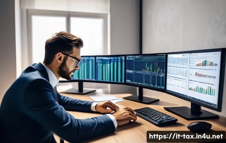 비트코인 세금 신고 - A modern Italian office setting with a professional accountant working on cryptocurrency tax documen...