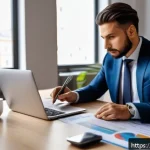 창업 세금 절약 방법 - A professional Italian entrepreneur in a modern office setting, reviewing detailed financial documen...