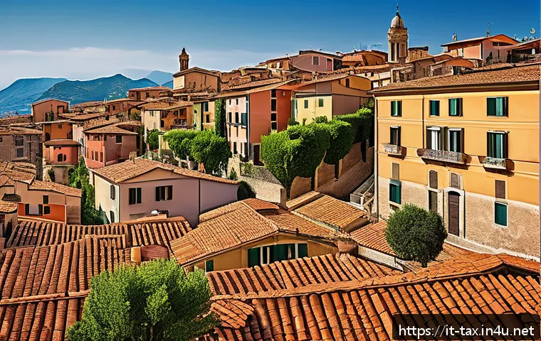 재산세 계산 기준 - A detailed infographic-style illustration showing the calculation of property tax value in Italy, fe...